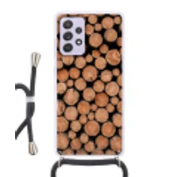 Houtblokken - Textuur - Patroon - Bruin - Rustiek Hoesje Samsung Galaxy A52 5G met koord klein -3d