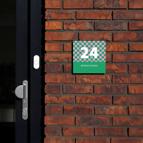 Groen - Roze - Blokjes - Klassiek Naambord Vierkant klein -sfeer1-XS