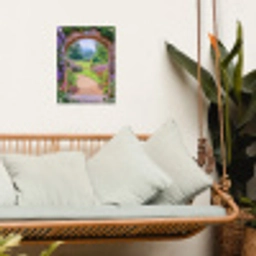Doorkijk - Poort - Bloemen - Tuin tuinposter los doek klein -sfeer7