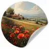 Klaprozen - Rood - Heuvels - Landschap Wandcirkel behangsticker klein -3d