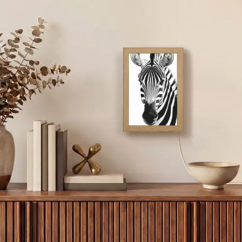 Zebra - Close-up - Zwart - Strepen Light Box met kabel (Tafellamp) klein -sfeer2