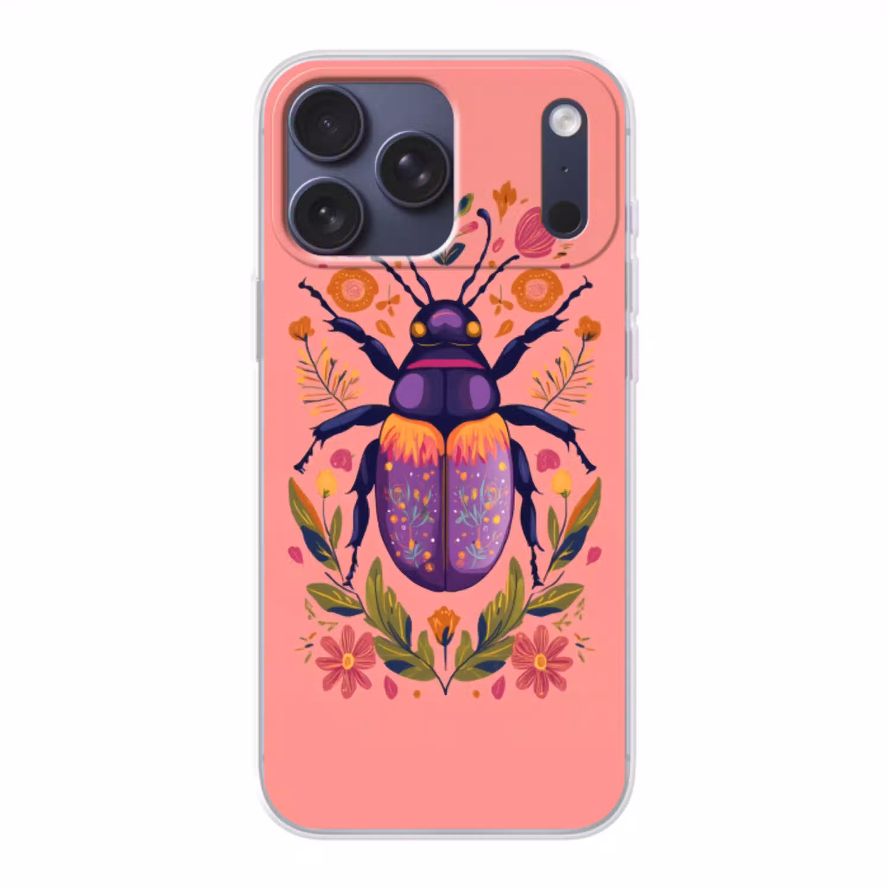 Paars - Kever - Stipjes - Bloemen Telefoonhoesje iPhone 17 Pro Max klein -3d