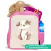 Hond in de kleuren bruin en beige Kinderrugzak - Roze middel -inhoud_NL