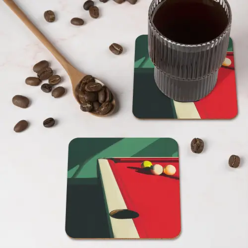 Biljarttafel - Ballen - Rood - Schaduw onderzetter kurk middel -sfeer2