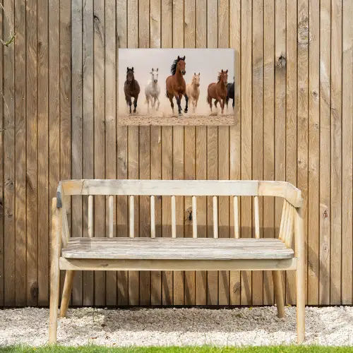 Kudde paarden - Stofwolk - Bruin - Zwart Tuinposter op houten frame 2 cm dik klein -sfeer4