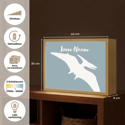 Dino - Pteranodon - Dinosaurus - Blauw Light Box met batterij (Wandlamp kind) middel -USP_websiteoverzichtNL