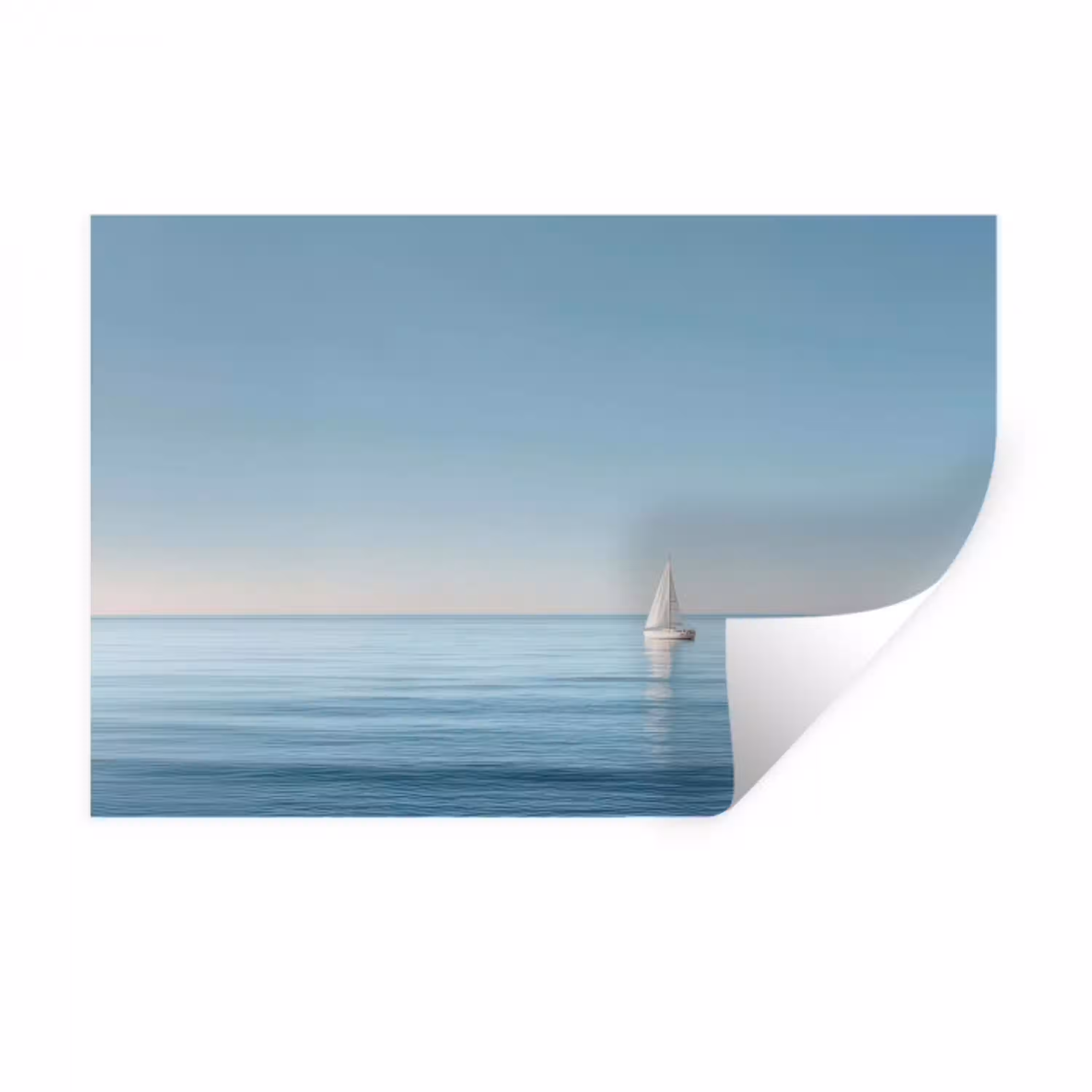 Zeilbootje - Kalme zee - Helderblauwe hemel Muursticker klein -3d