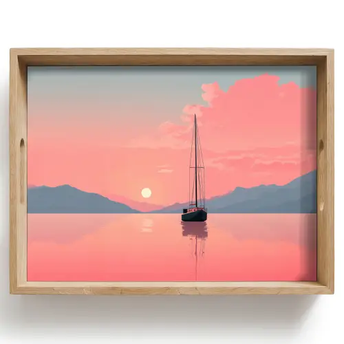 Zeilboot - Roze zee - Zonsondergang - Bergen Dienblad Rechthoek middel -z3d_shopping