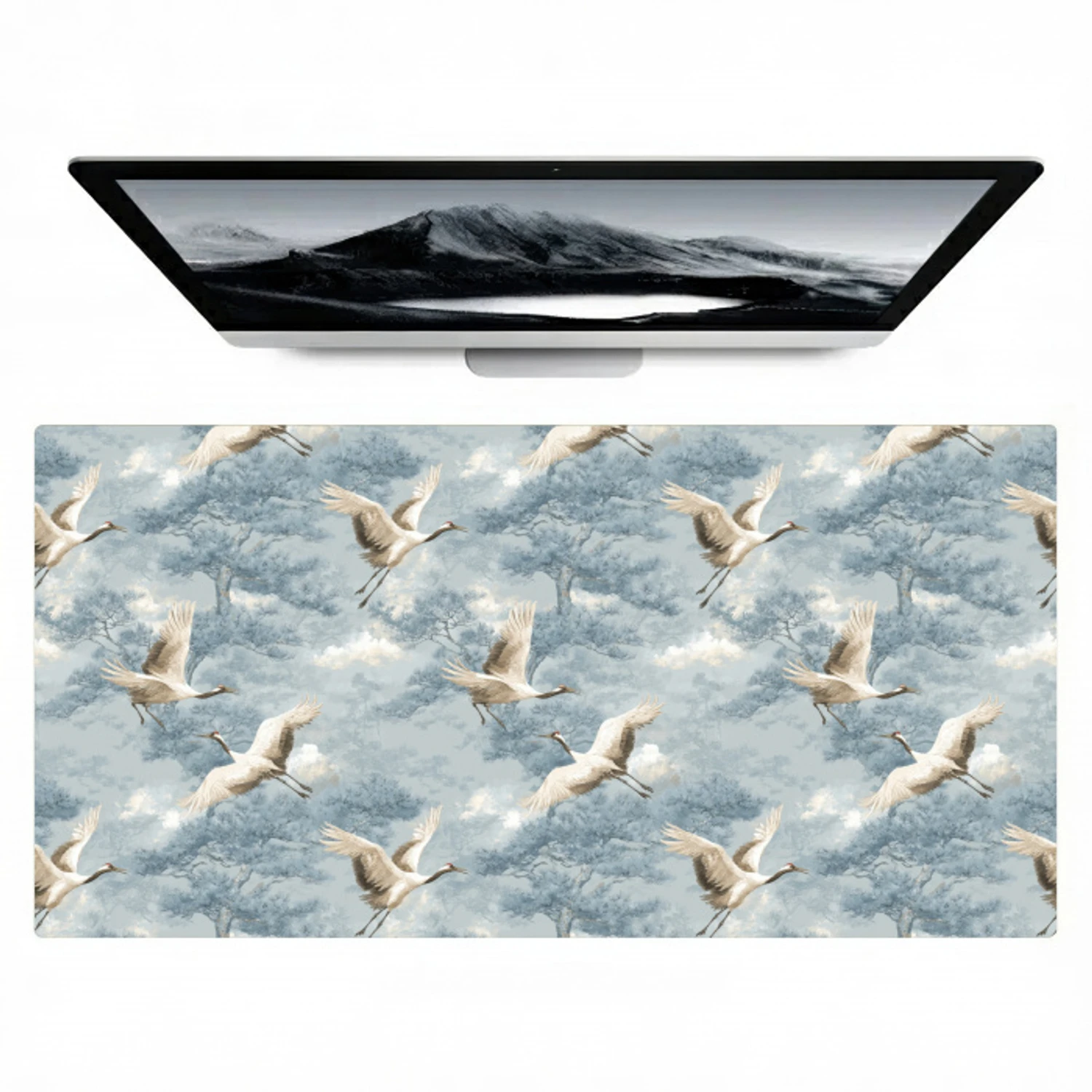 Wolken - Kraanvogels - Blauw Muismat XXL klein 681 -zzz3d