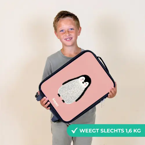 Pinguïn - Stippen - Roze - Minimalistisch Kinderkoffer - Zwart klein -sfeer4_NL