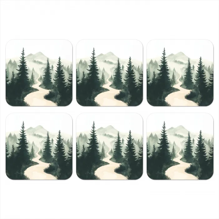 Pad - Bomen - Bos - Illustratie onderzetter kurk middel -3d
