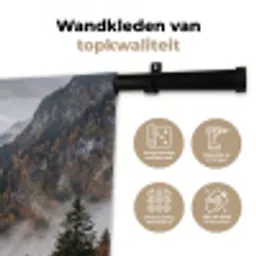 Bergen - Vallei - Mist - Herfst - Natuur Wandkleed katoen middel -sfeer2