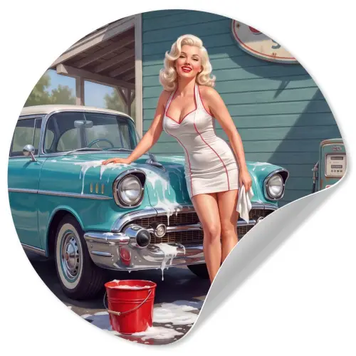 Auto - Vrouw - Groen Wandcirkel behangsticker klein -3d