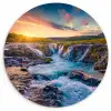 Waterval - Planten - Mos - Landschap - Zonsondergang - Rots Wandcirkel kunststof plaat 5mm dik klein -3d
