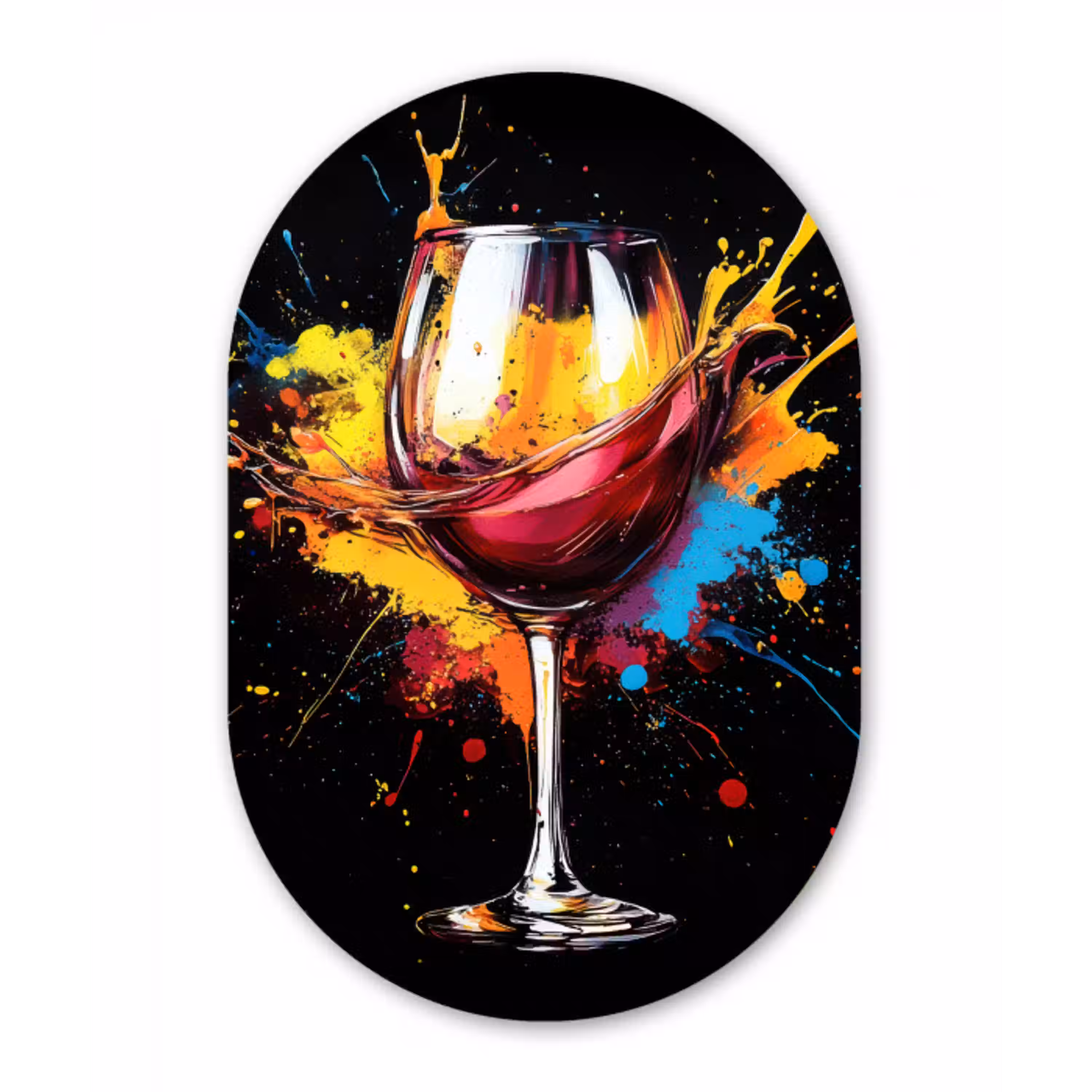Wijn - Glas - Graffiti - Borrel - Rood - Verf Wandcirkel Ovaal Aluminium middel -3d