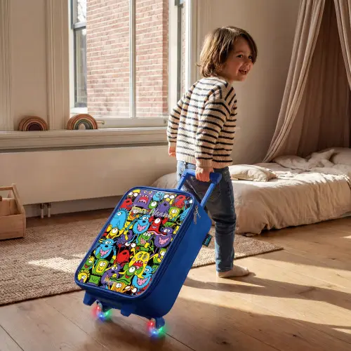 Monsters met Felle Kleuren Kinderkoffer - Blauw klein -sfeer1