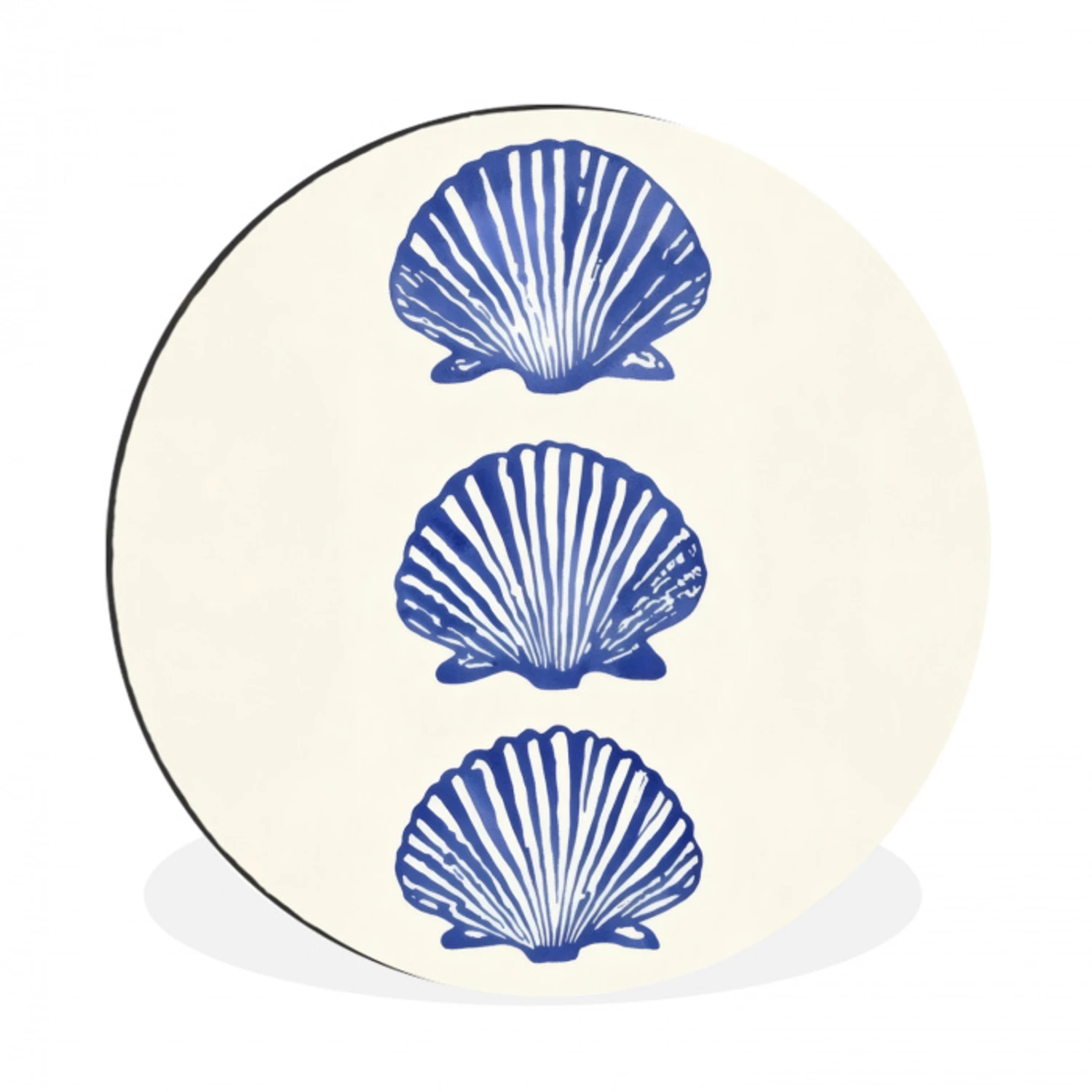 Schelpen - Blauw - Patroon Wandcirkel aluminium klein -3d