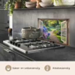 Doorkijk - Tuin - Raam - Hortensia - Bloemen keuken achterwand spatscherm klein -usp_NL