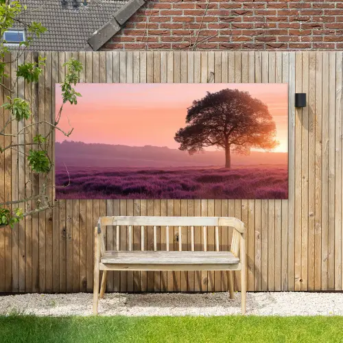Boom - Heide - Zonsopgang Tuinposter op houten frame 2 cm dik xxl -sfeer4