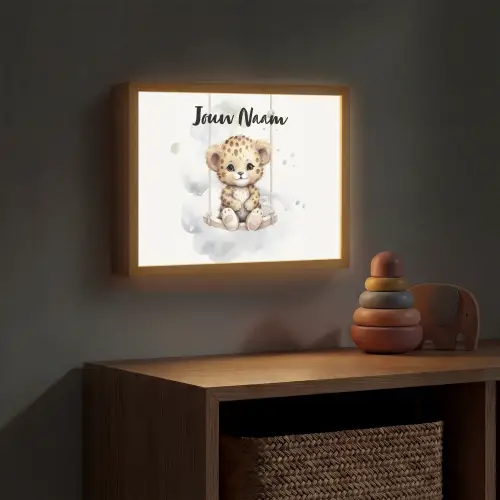 Luipaard - Dier - Kinderen Light Box met batterij (Wandlamp kind) middel -sfeer5_kind