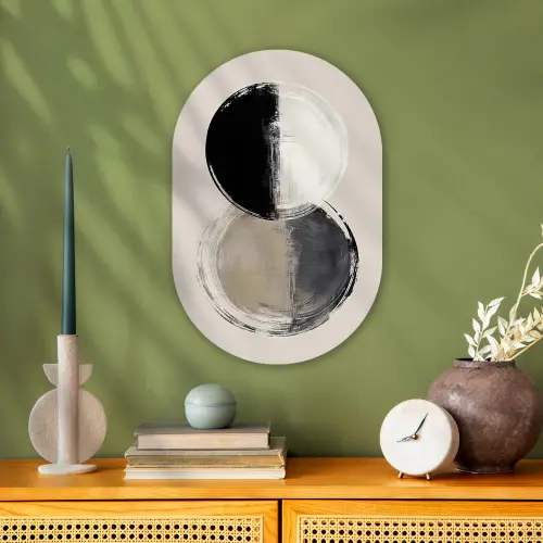 Cirkels - Strepen - Minimalistisch - Zwart Wandcirkel Ovaal Forex klein -sfeer2
