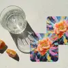 Bloemexplosie - Felle spatten - Dynamisch onderzetter kurk middel -sfeer4