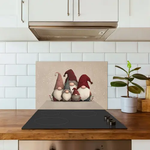 Kabouters - Kerst - Sneeuw - Puntmutsen keuken achterwand spatscherm klein -sfeer2