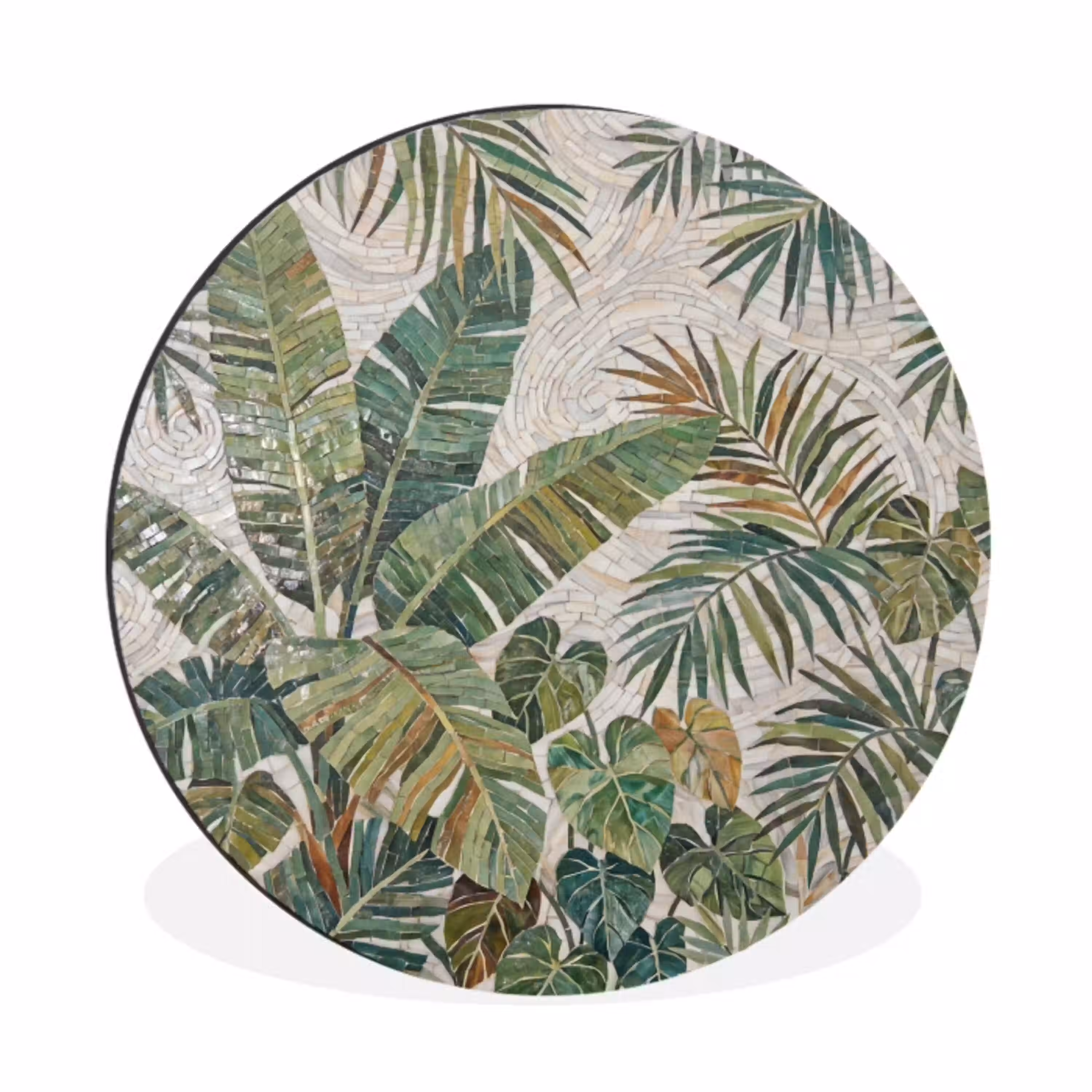 Planten - Tropisch - Mozaïek - Natuur - Groen Wandcirkel aluminium klein -3d