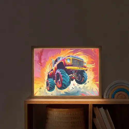 Monstertruck - Auto - Jongens - Kleurrijk Light Box met batterij (Wandlamp kind) middel -sfeer1_kind