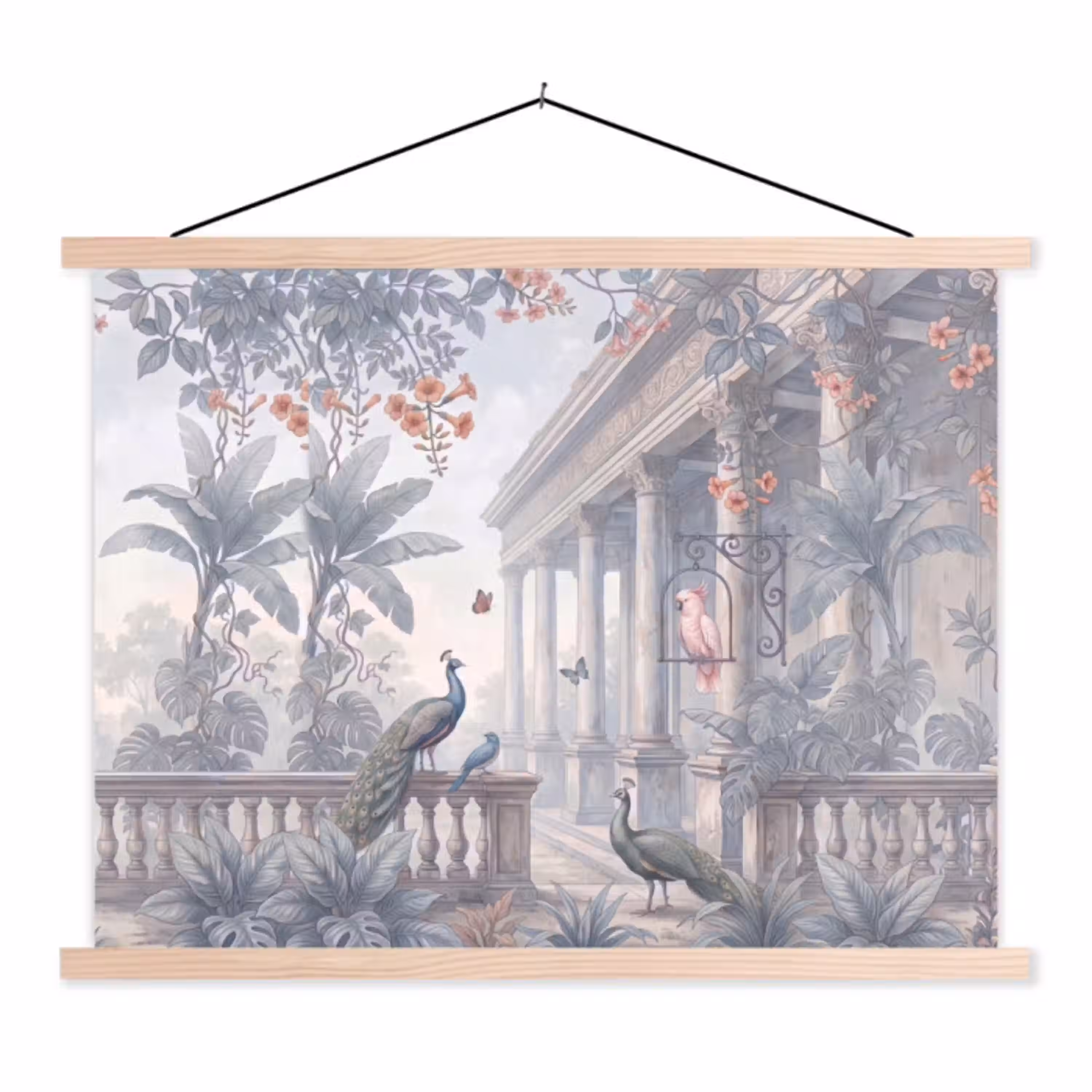 Vogel - Pauw - Architectuur - Klassiek - Groen textielposter latten blank klein -3d