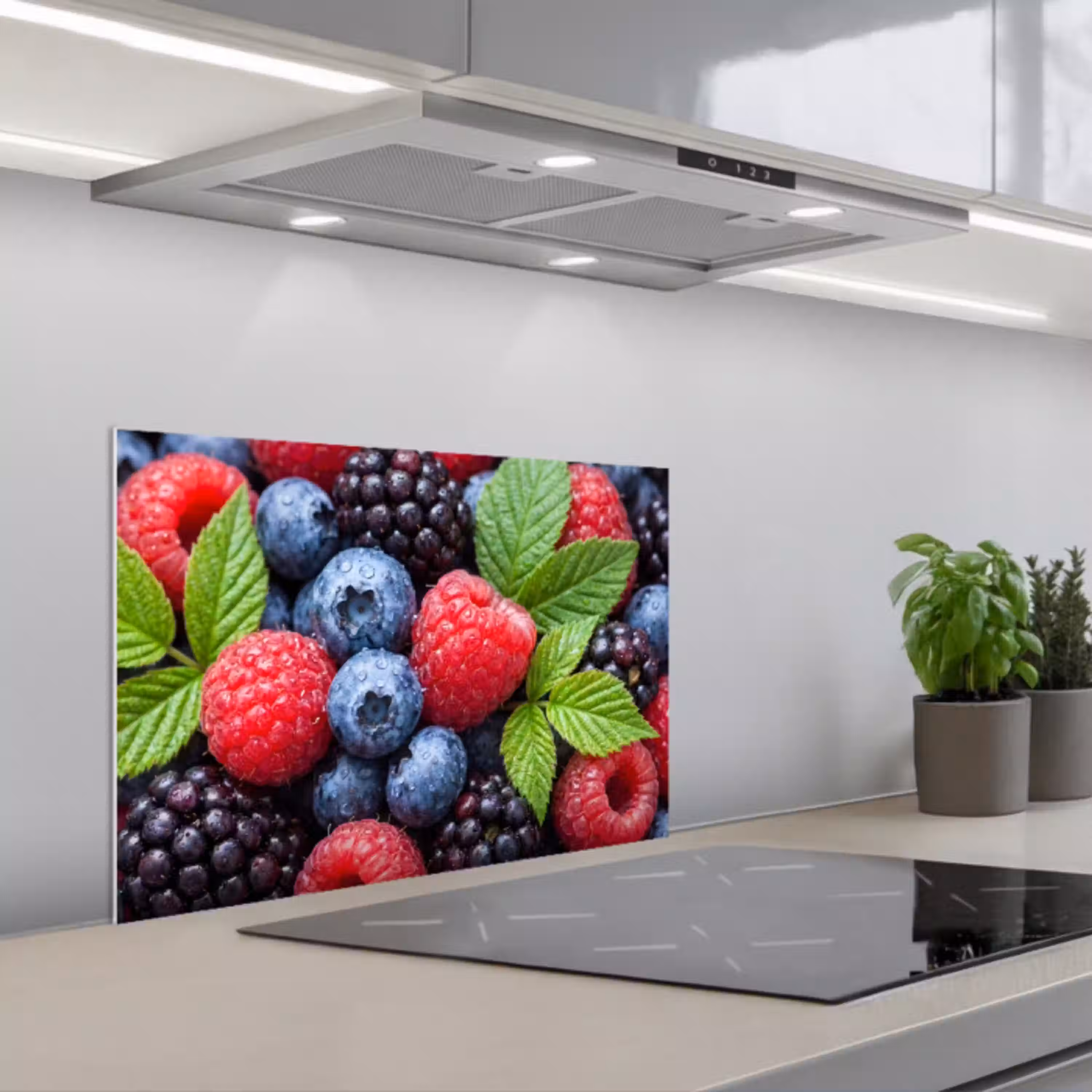 Bessen - Vers - Waterdruppels - Kleurrijk - Eten keuken achterwand spatscherm klein -3d_schuin