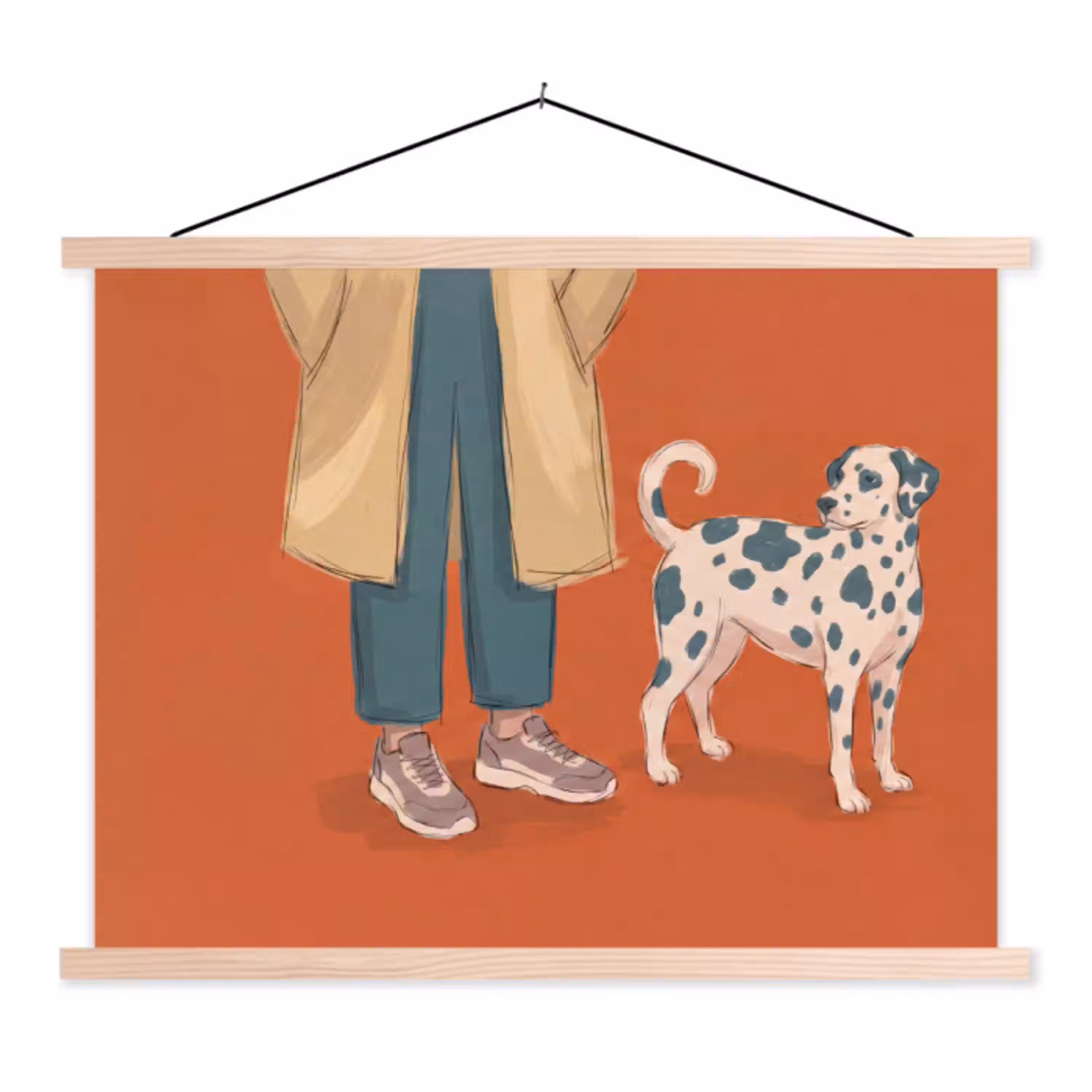 Persoon - Hond - Dieren - Illustratie - Modern textielposter latten blank klein -3d