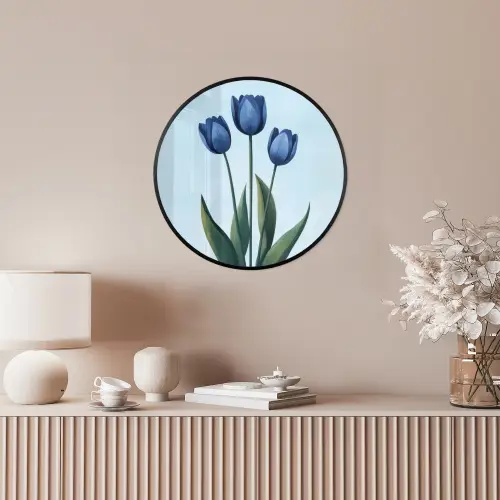 Tulpen - Blauw - Bladeren Fotolijst rond zonder passe partout klein -sfeer3