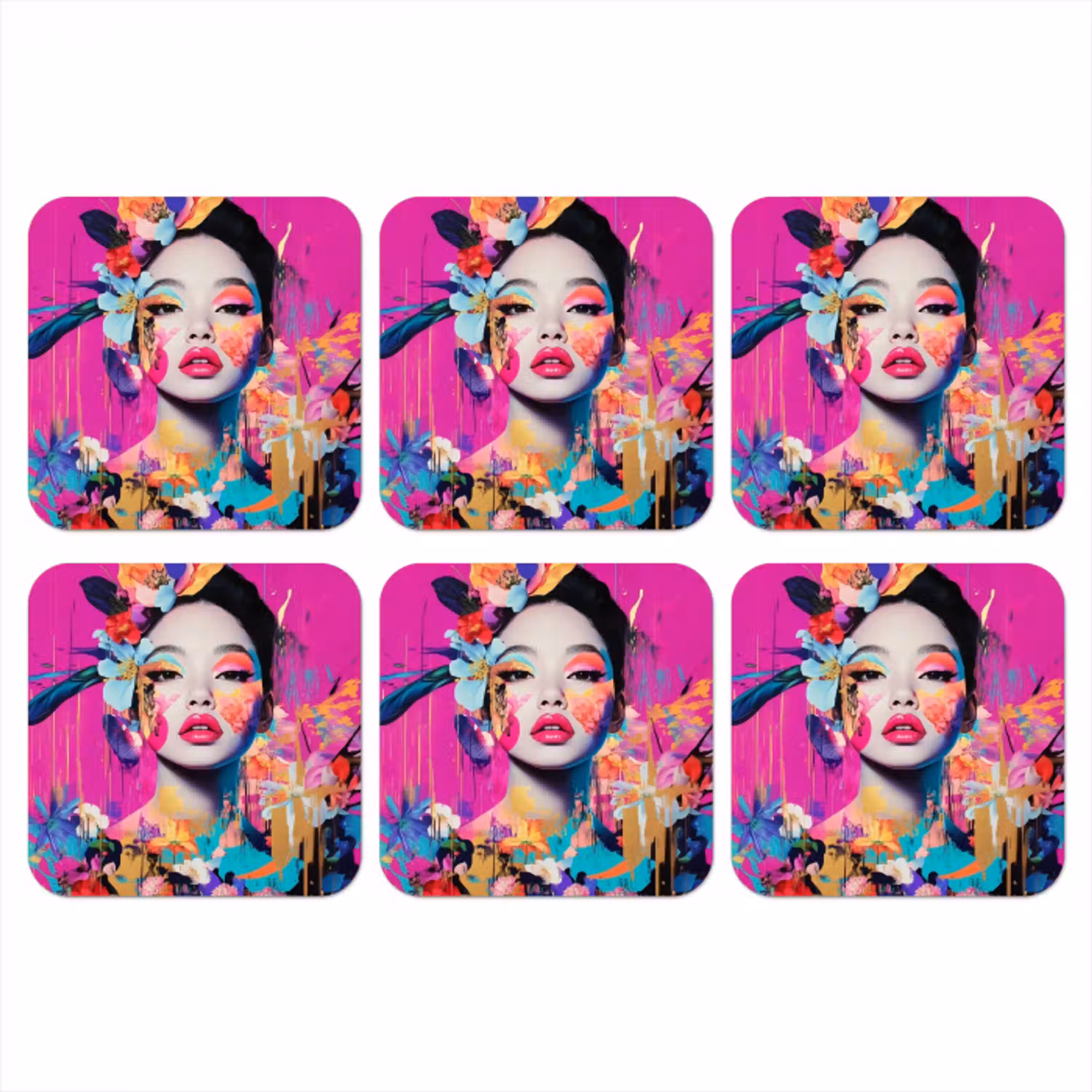 Vrouw - Portret - Abstract - Paars onderzetter kurk middel -3d