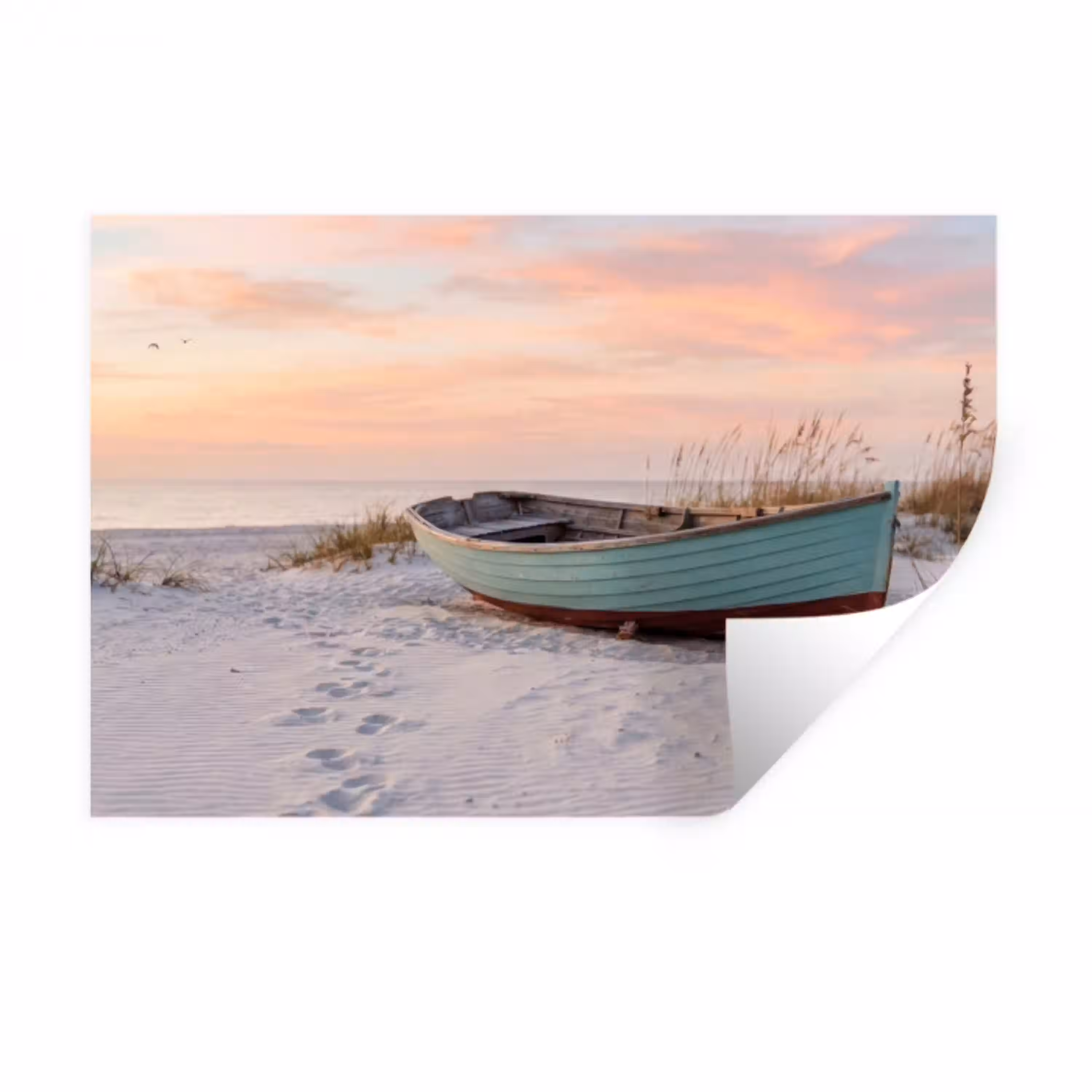 Rustiek - Roeiboot - Zandstrand Muursticker klein -3d