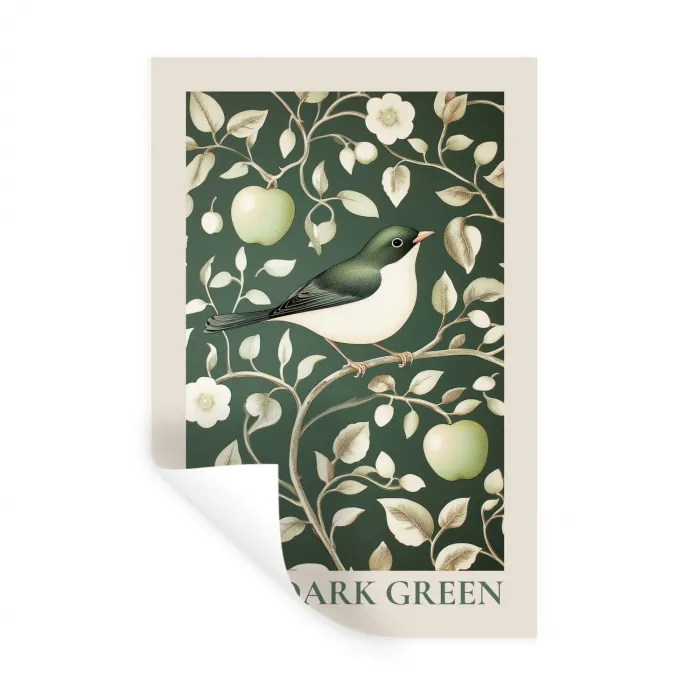 Groen - Vogel  - Bloemen Muursticker klein -3d