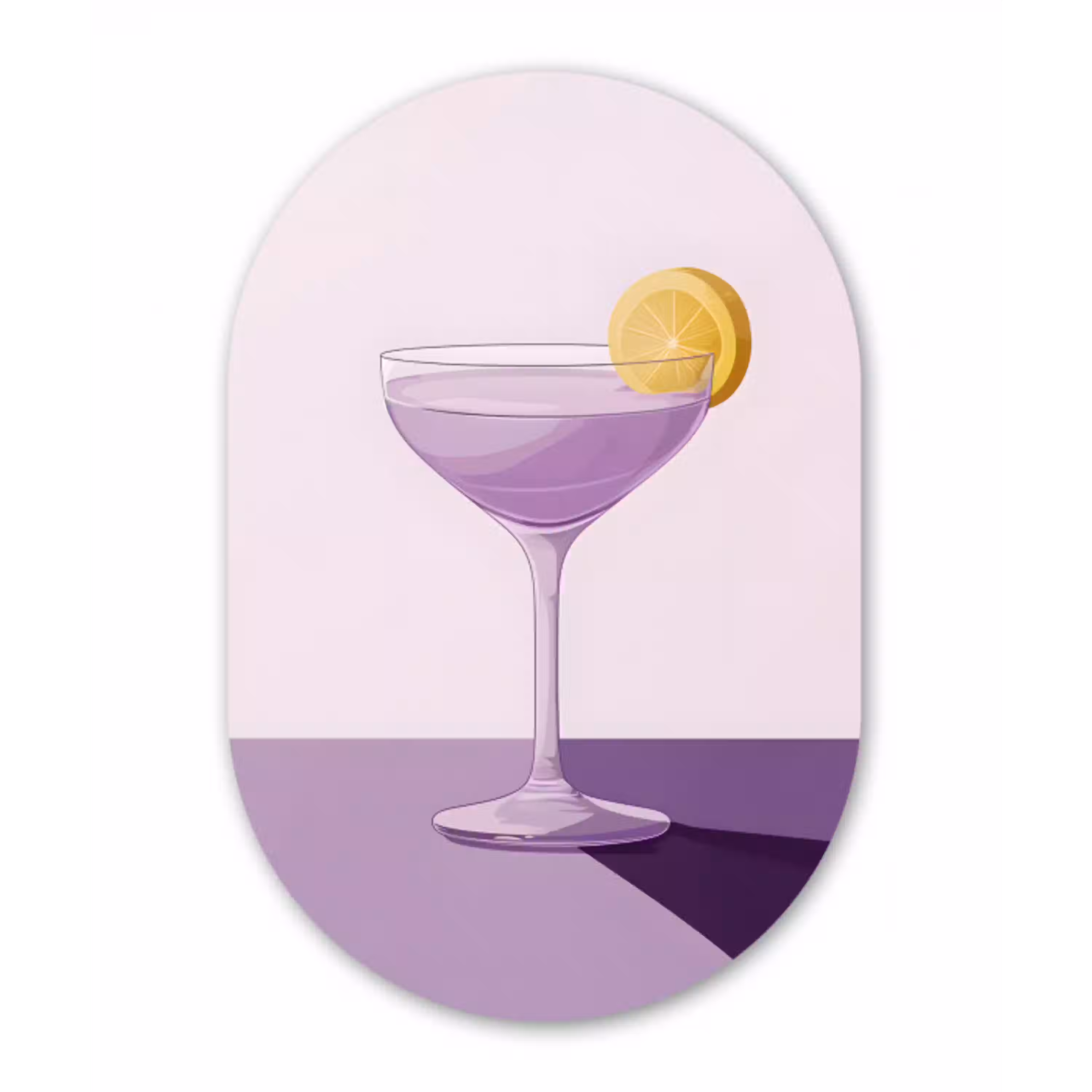 Cocktail - Paars - Minimalistisch - Citroen Wandcirkel Ovaal Glas middel -3d
