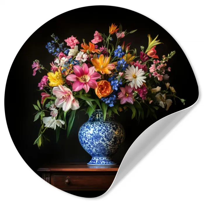 Kleur - Vaas - Bloemen - Boeket Wandcirkel behangsticker klein -3d