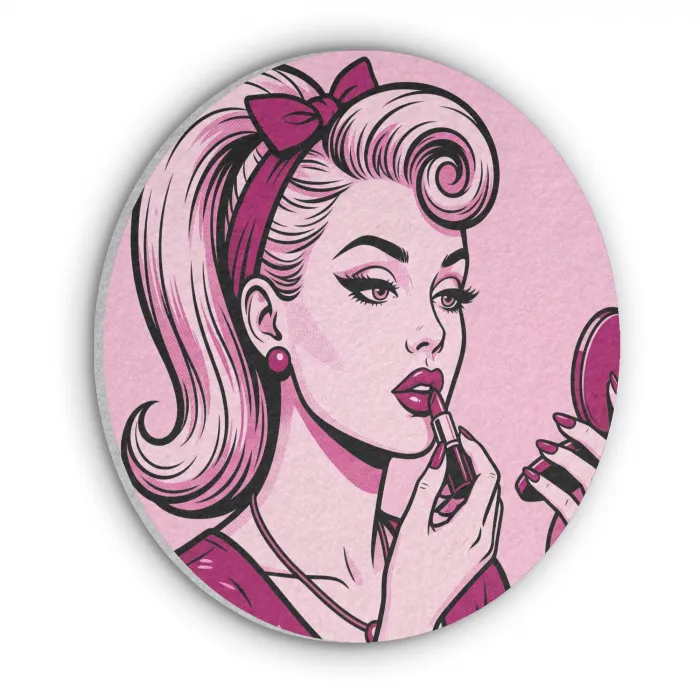 Vintage - Vrouw - Roze Akoestische PET Vilt - Rond klein -3d