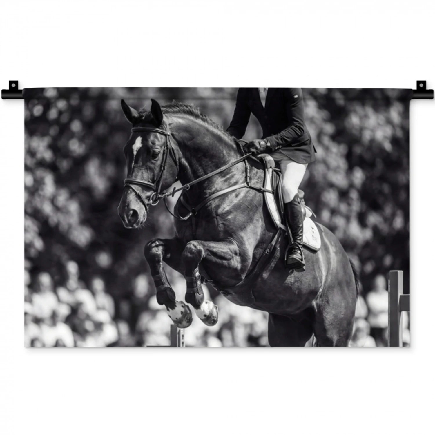 Springen - Paard - Zwart - Wit Wandkleed katoen klein -zz3d