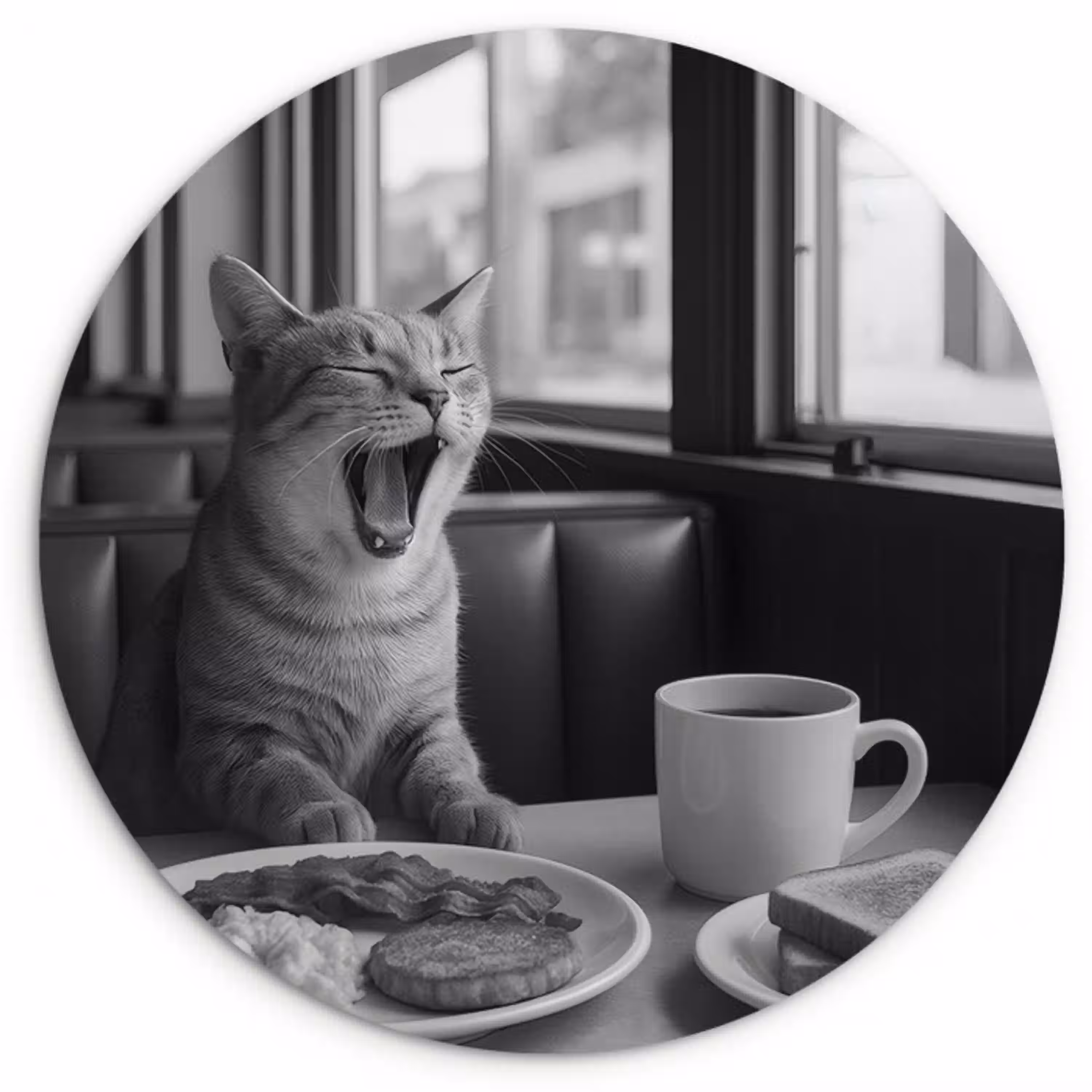 Kat - Koffie - Brood - Zwart Wandcirkel kunststof plaat 5mm dik klein -3d