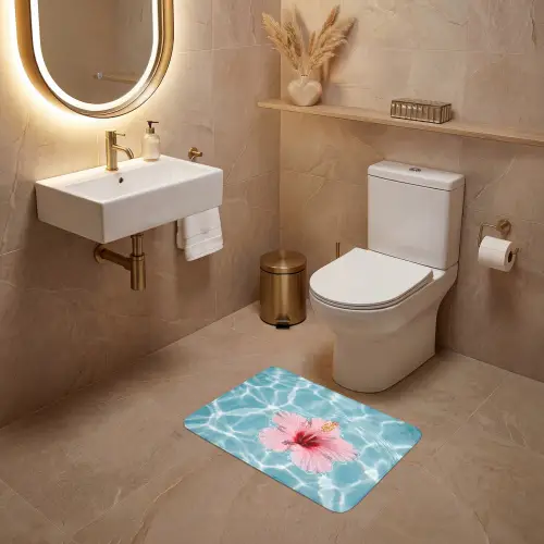 Hibiscus - Water - Roze WCmat klein -sfeer3