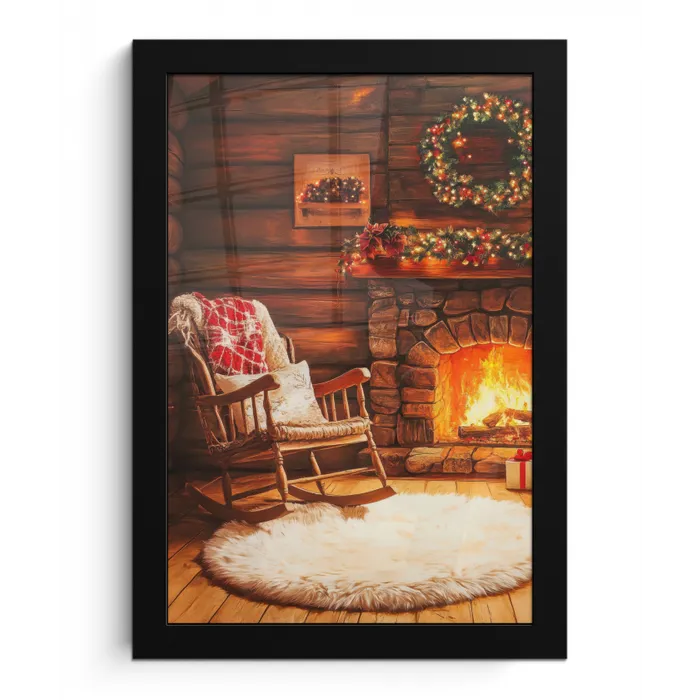 Winter - Kerst - Huis - Openhaard fotolijst zwart zonder passe partout klein -3d