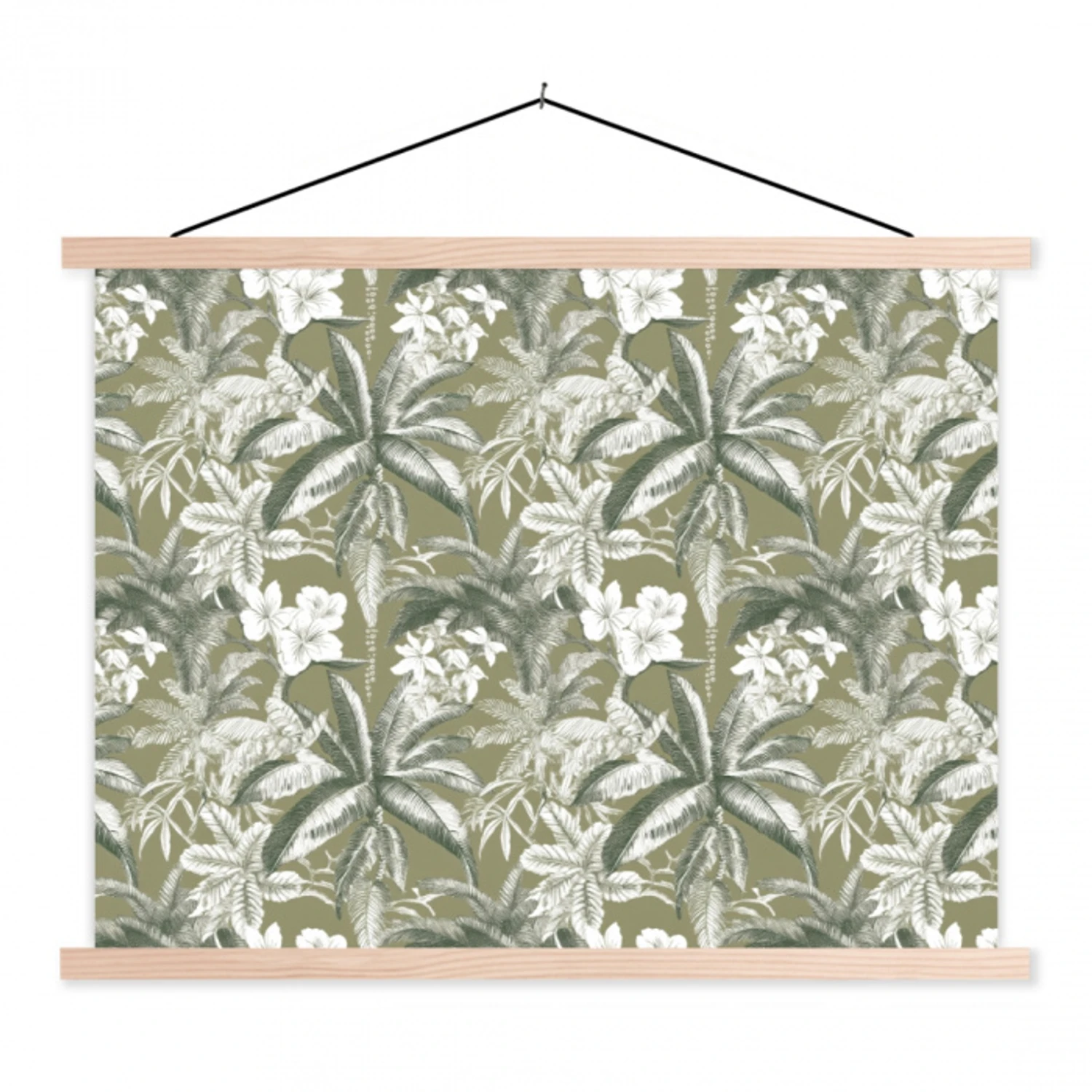 Botanisch - Bloemen - Groen textielposter latten blank klein 122 -3d