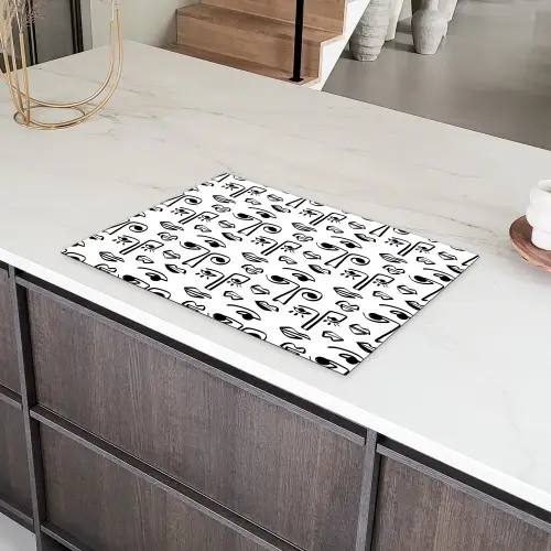 Gezicht - Zwart - Lijnen - Artistiek Inductie beschermer vinyl 3mm klein 276 -sfeer8