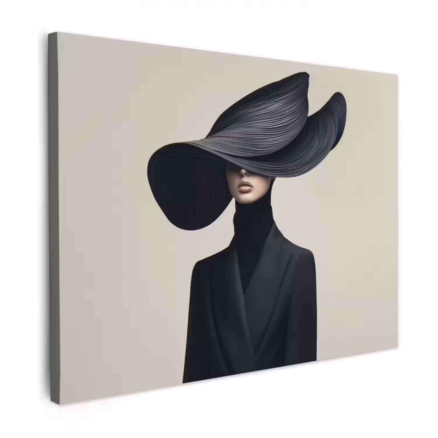Leinwandbild - Schwarz - Frau - Hut