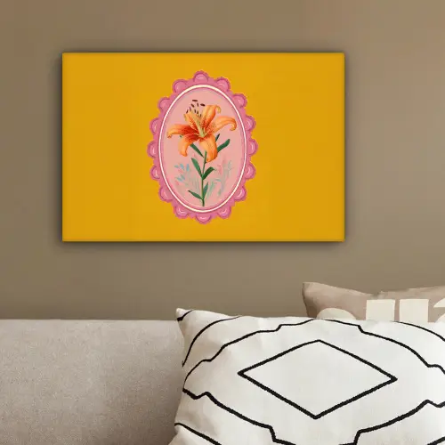 Lelie - Oranje - Lijst - Ovaal canvas 2cm klein -sfeer3