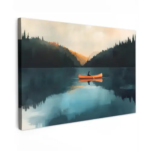 Bossen - Meer - Kano - Oranje Tuinposter op houten frame 2 cm dik klein -3d
