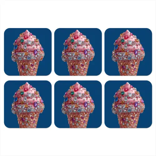 Ijsje - Hoorntje - Steentjes - Blauw onderzetter kurk middel -3d
