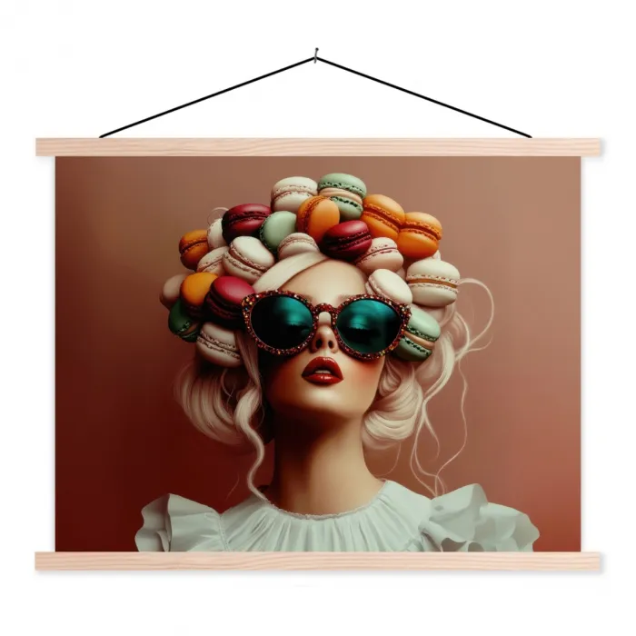 Vrouw - Macarons - Bril textielposter latten blank klein -3d
